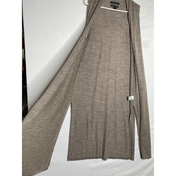 Tahari Women's Taupe 100% Merino Wool Sleeveless Midi Duster Vest Size Small - Picture 6 of 7